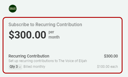 Shows the updated amount of the user's selected contribution amount.